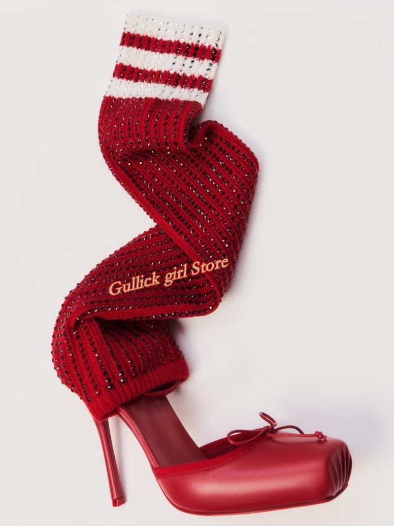 Sock Boot Women - Sepatu Boots Rajut Merah Model Square